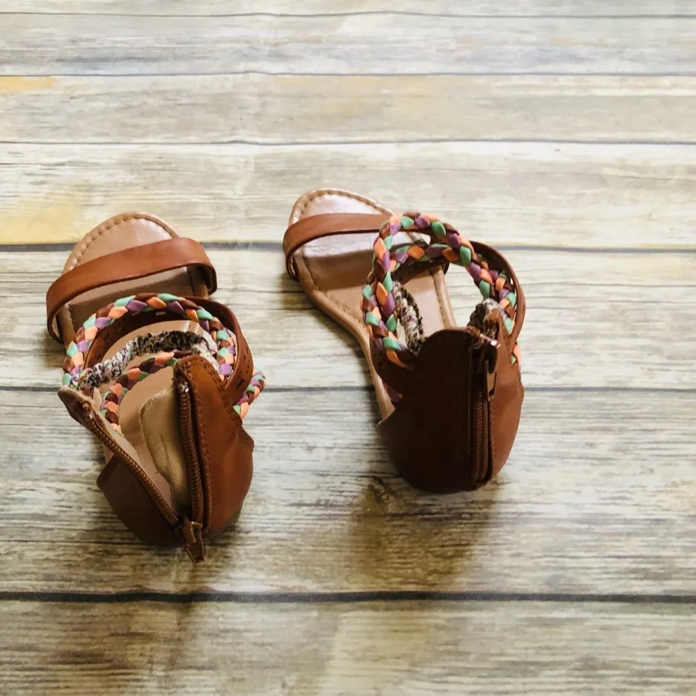 American Eagle Outfitters Brown Girls Braided Ankle Wrap Sandals